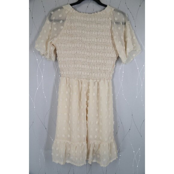NWT BTBFM Ivory Smocked Short Sleeve Bohemian Summer Dress - Picture 6 of 10